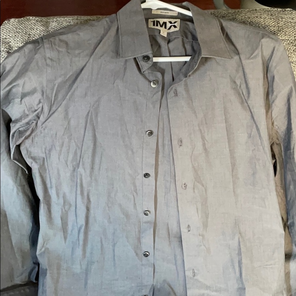 Express 1MX gray fitted button down